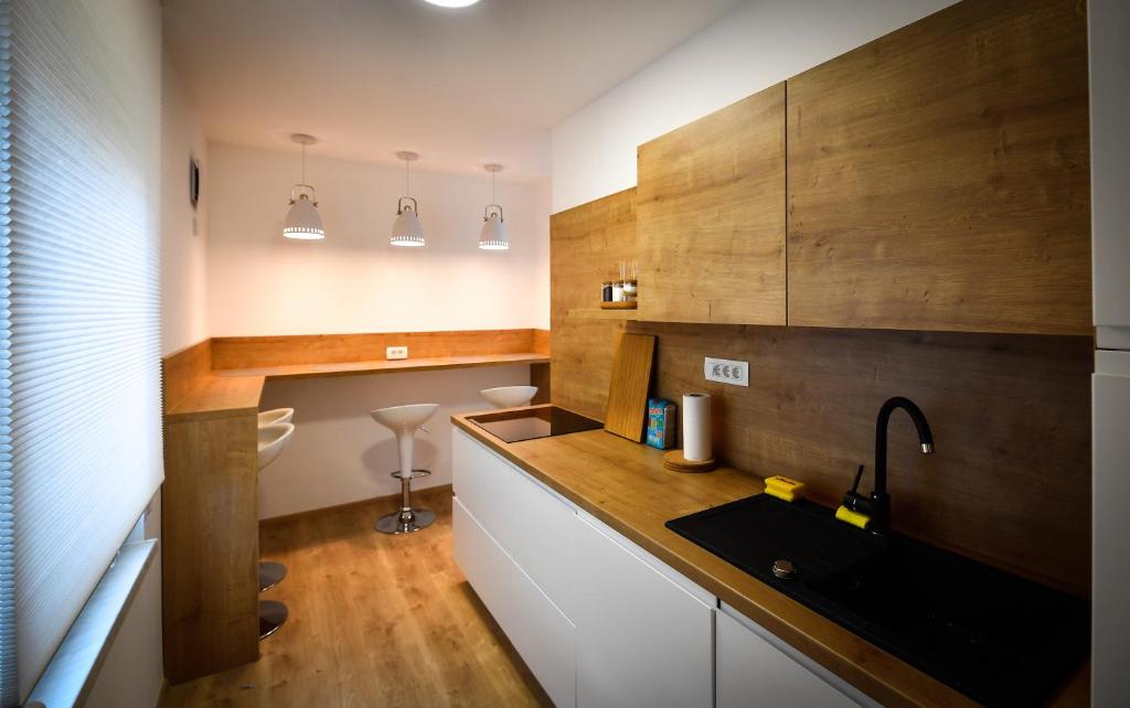 Kuchyň nebo kuchyňský kout v ubytování CASA BOX PREMIUM free garage