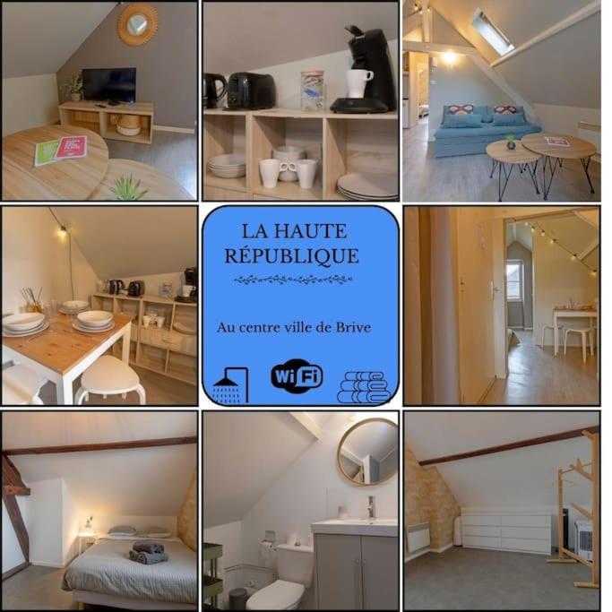 un collage de photos d'une maison avec une chambre dans l'établissement La haute république, à Brive-la-Gaillarde