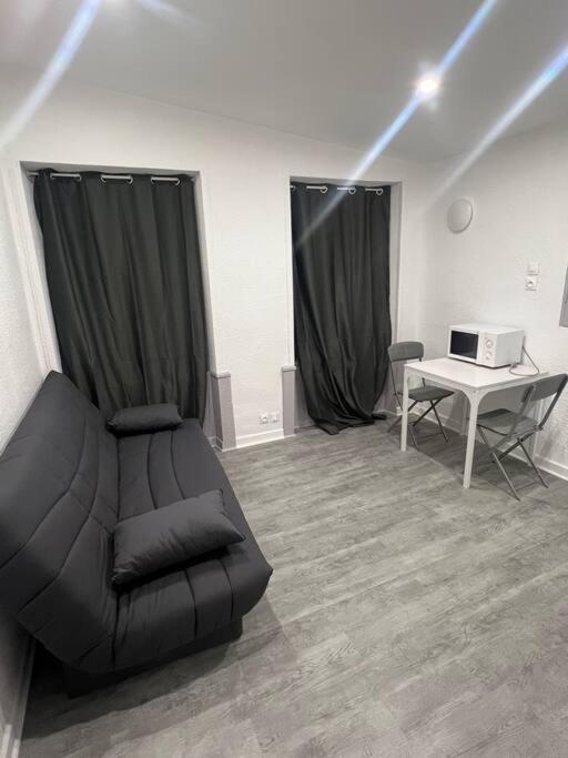 - un salon avec un canapé et un bureau avec un ordinateur dans l'établissement Studio du Japon, à Montbéliard