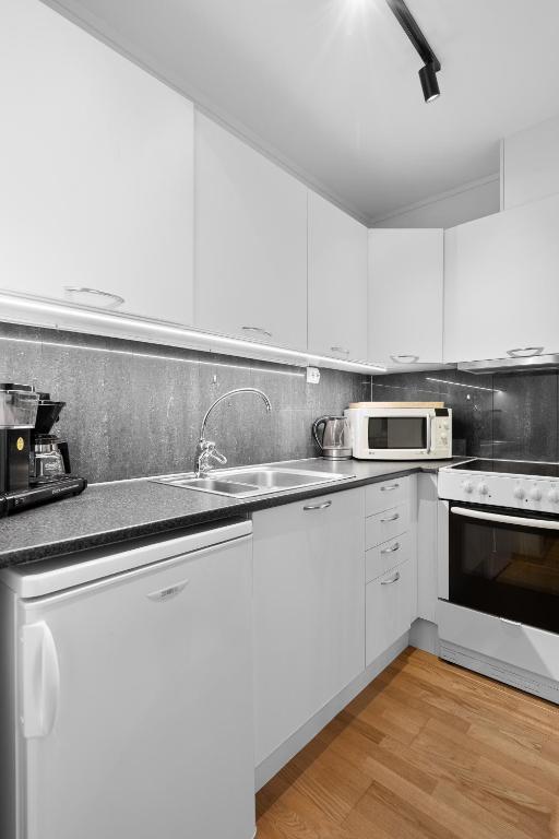 Kuchyň nebo kuchyňský kout v ubytování BraMy Apartments The Bucks Villa
