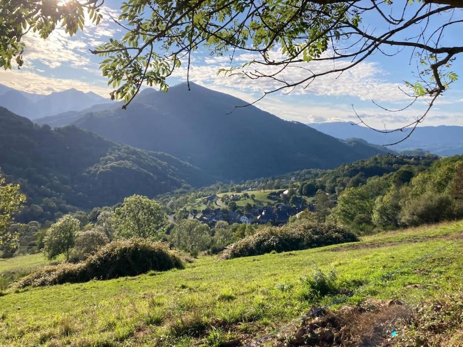 a view of a valley with mountains in the background at Joli appart au cœur du village in Castillon-en-Couserans