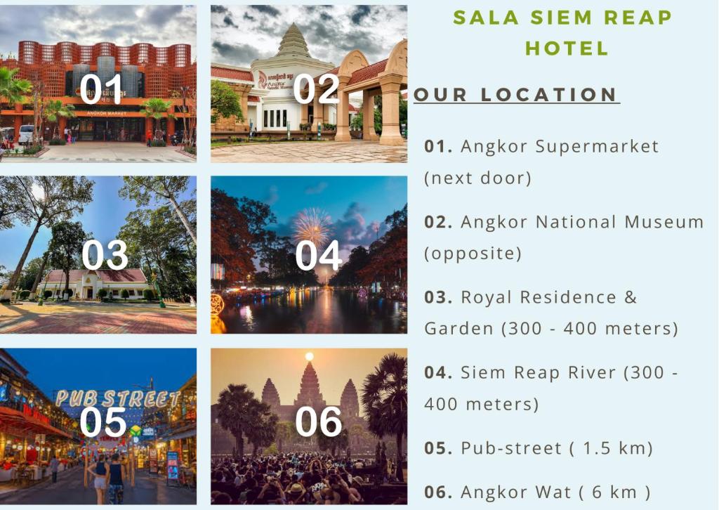 a collage of photos of a hotel at Sala Siem Reap Hotel in Siem Reap