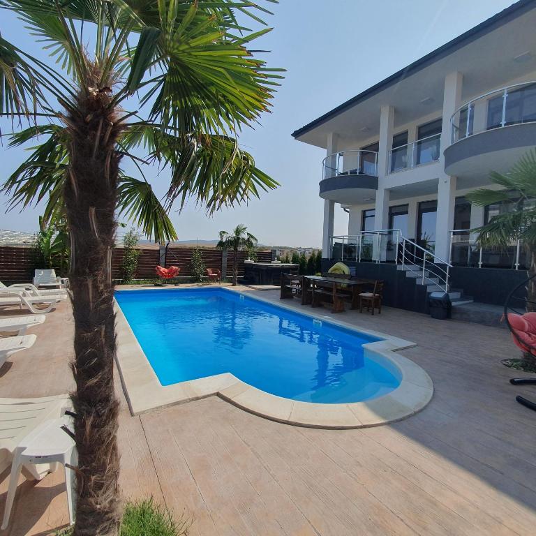 布尔加斯Captain Niko的棕榈树屋前的游泳池