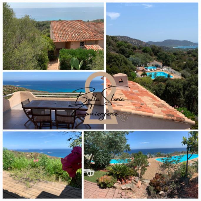 un collage de photos d'une maison et d'une piscine dans l'établissement Maison Corallo splendide vue mer, à Porto-Vecchio