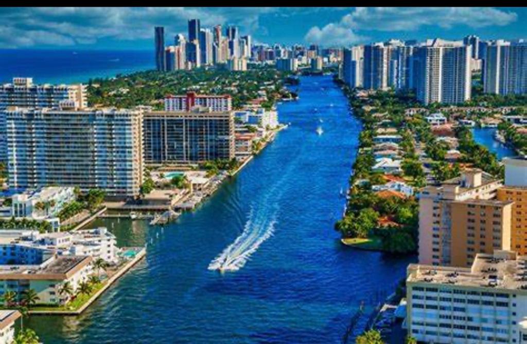Un río en medio de una ciudad con edificios. en FLORIDA NEW JERUSALEN BROTHERs, en Hollywood