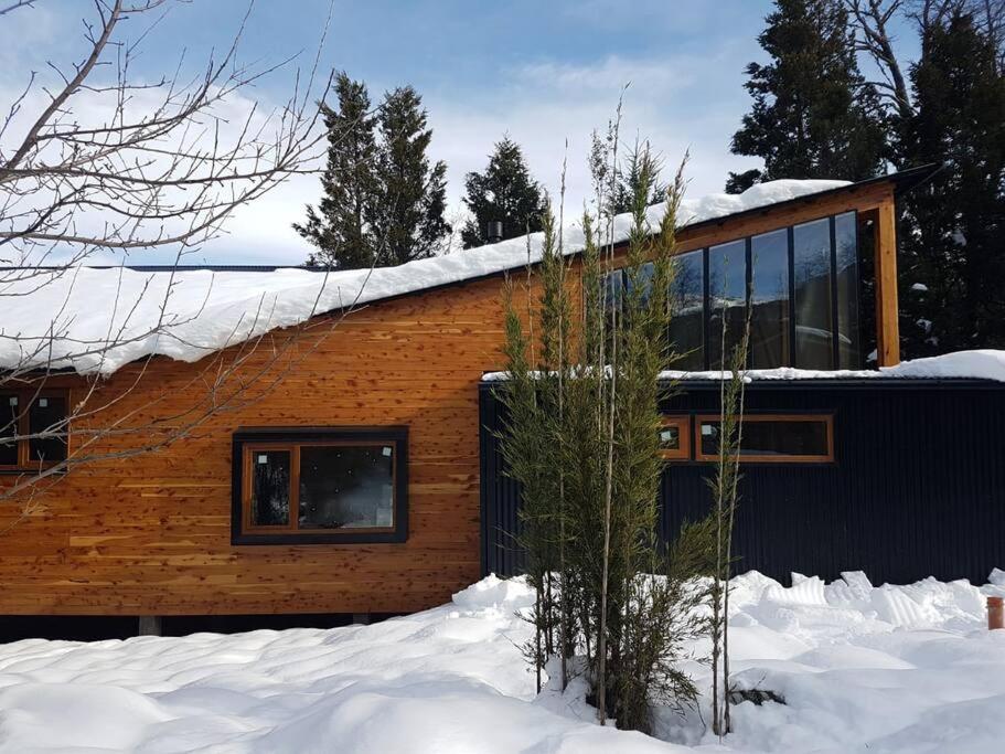 Casa moderna en el bosque v zimě