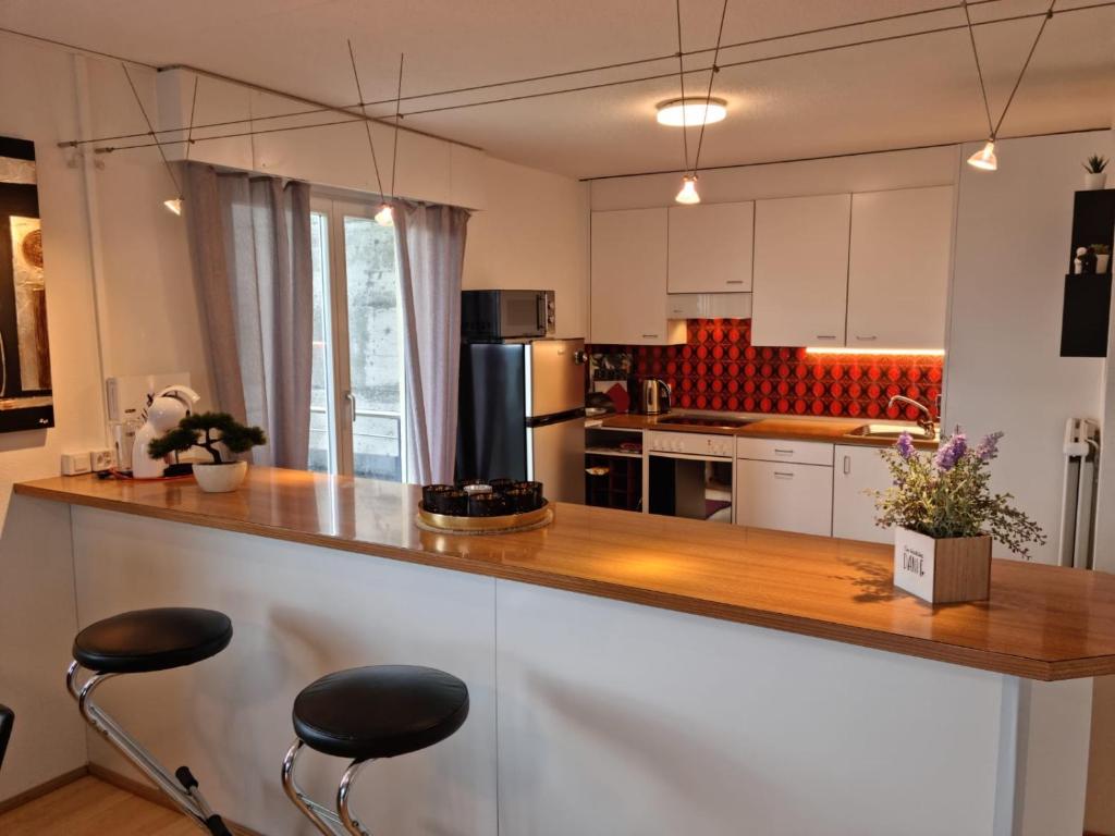 Kuchyň nebo kuchyňský kout v ubytování Apartment Panoramablick