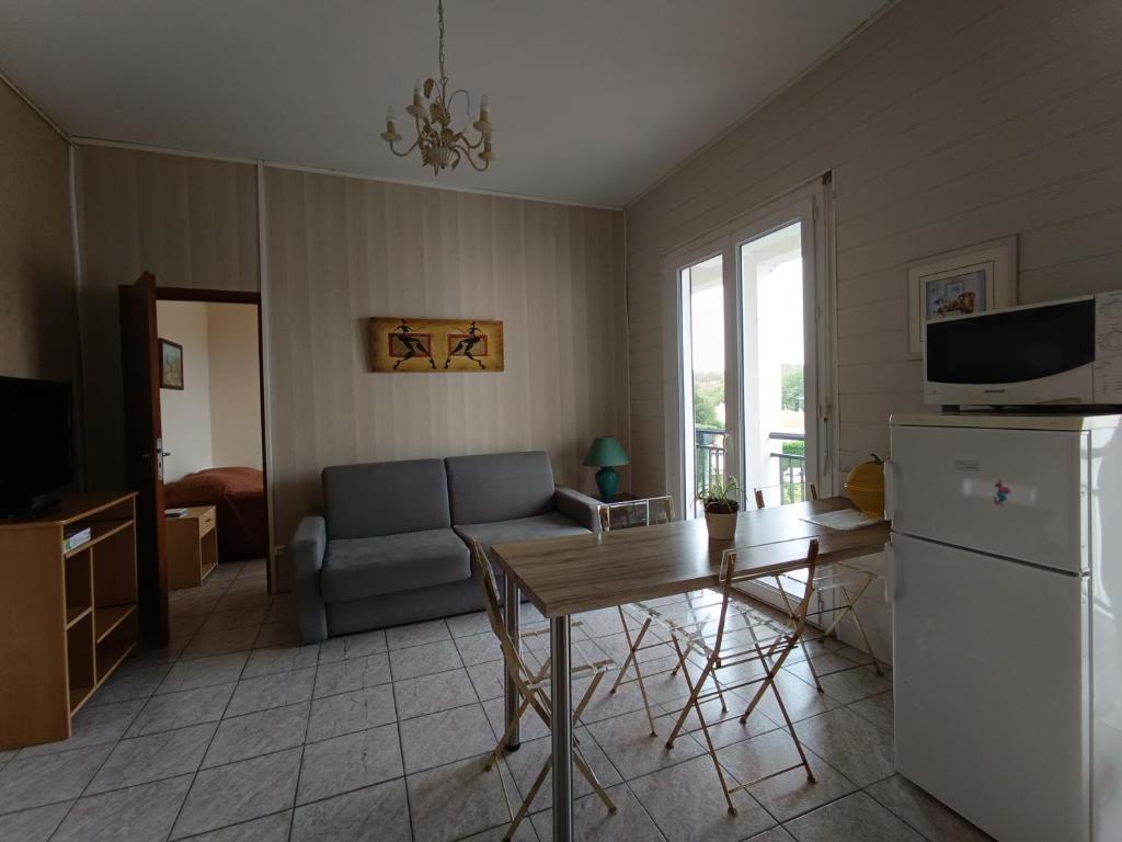 un salon avec un canapé et une table dans l'établissement Appartement T2 Meublé avec Balcon, à Aire-sur-lʼAdour