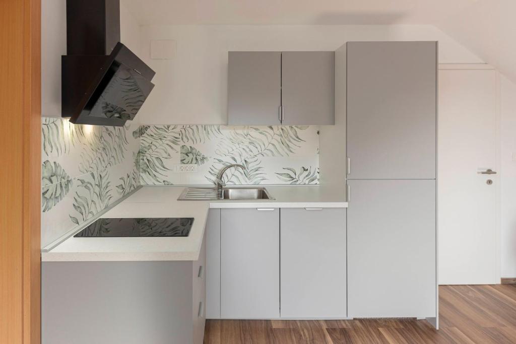 Kuchyň nebo kuchyňský kout v ubytování LOGAR Apartments