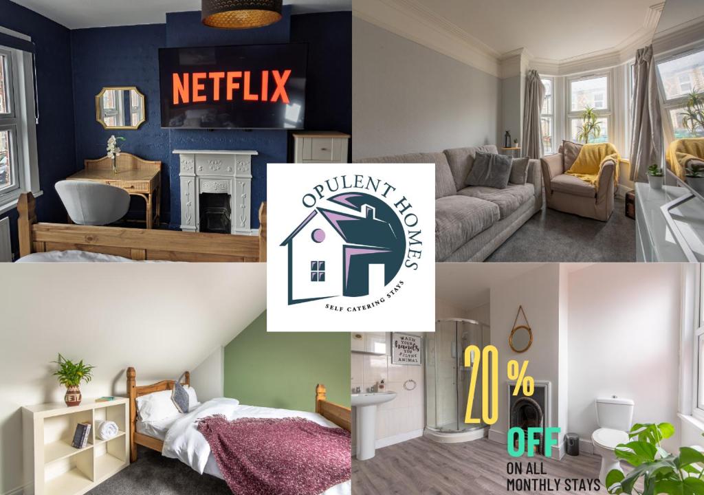 a collage of photos of a living room and a living room at Contractor Stays - Large House 4 bed 2 bath - Reading Cent in Reading