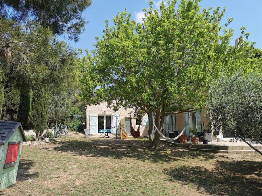 une maison avec un arbre dans la cour dans l'établissement Studio Le Calme, plages à pied et grand jardin, La Couronne, à Martigues