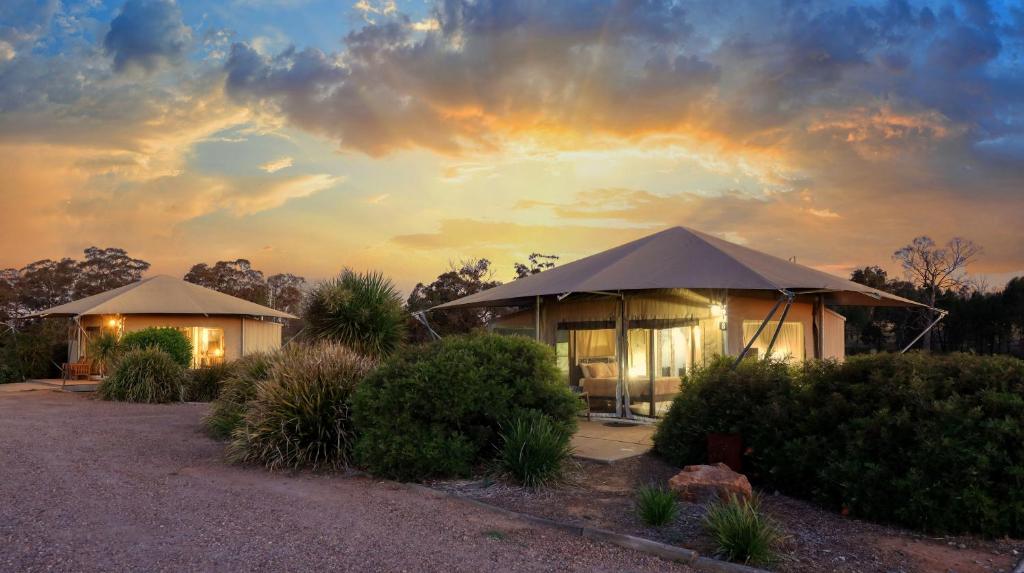 Východ nebo západ slunce při pohledu z luxury tent nebo okolí