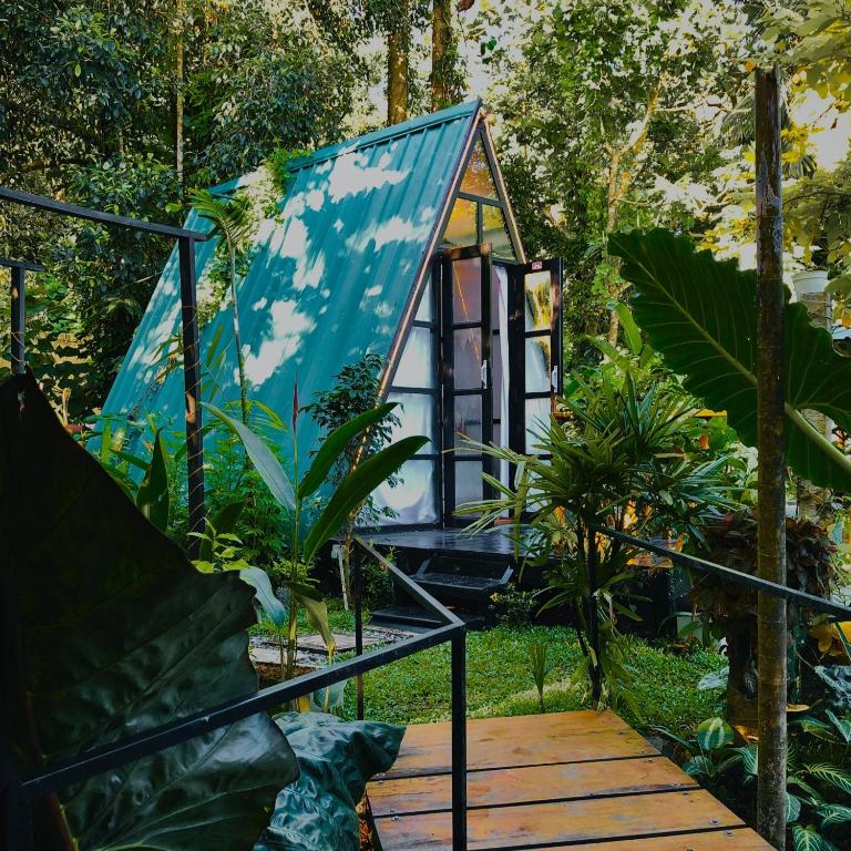 una casetta nella foresta con un tetto blu di The WE2 - Wildwood Elegance Escape a Bentota