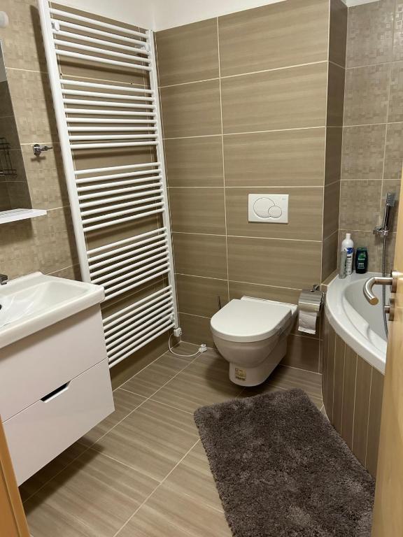 Koupelna v ubytování Horský apartmán U Lesa Říčky