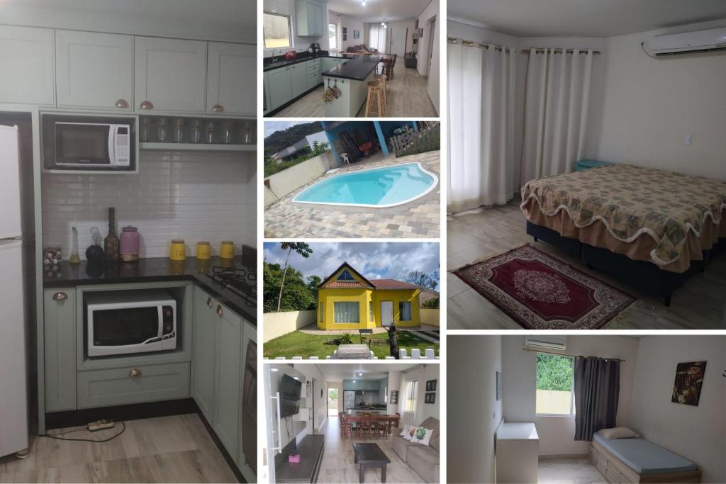 Kuchyň nebo kuchyňský kout v ubytování casa 700m da praia, ideal para família, 3 quartos , piscina, ar condicionado, churrasqueira, wi fi, estacionamento, até 10 pessoas,