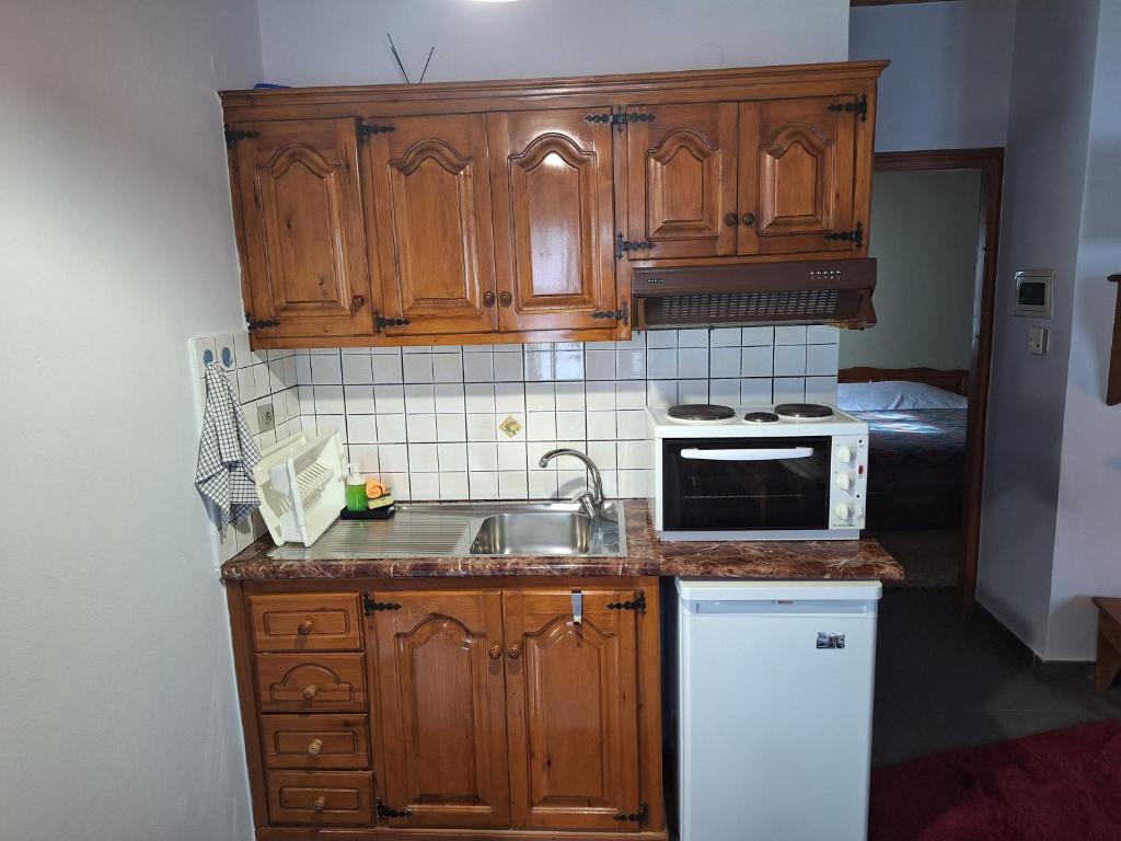 Kuchyň nebo kuchyňský kout v ubytování Potamolithos Suites