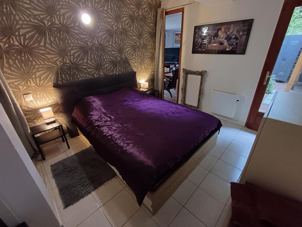 Łóżko lub łóżka w pokoju w obiekcie Loft ravissant avec jacuzzi et parc