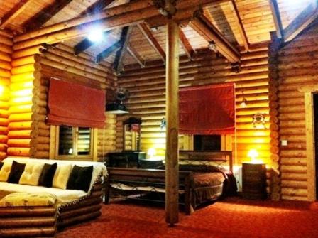 um quarto com uma cama e um sofá num quarto em Stivakti Chalet em Áyios Nikólaos
