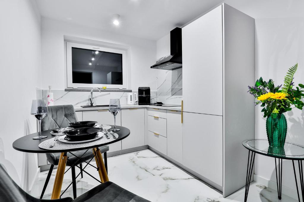 Kuchyňa alebo kuchynka v ubytovaní Nowoczesne Apartamenty typu Superior - Bulwary Rabka Zdrój - Balia - Blisko Park Zdrojowy