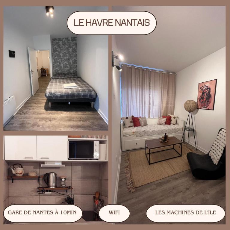 - deux photos d'une chambre et d'un salon dans l'établissement Le Havre Nantais, à Nantes