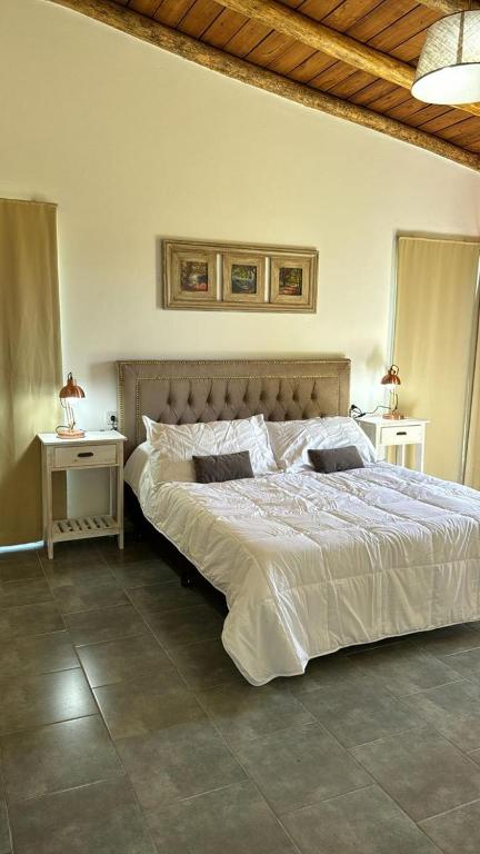 a bedroom with a large bed and two night stands at Brisas de Brandsen, Chacras con estilo in Loma Verde