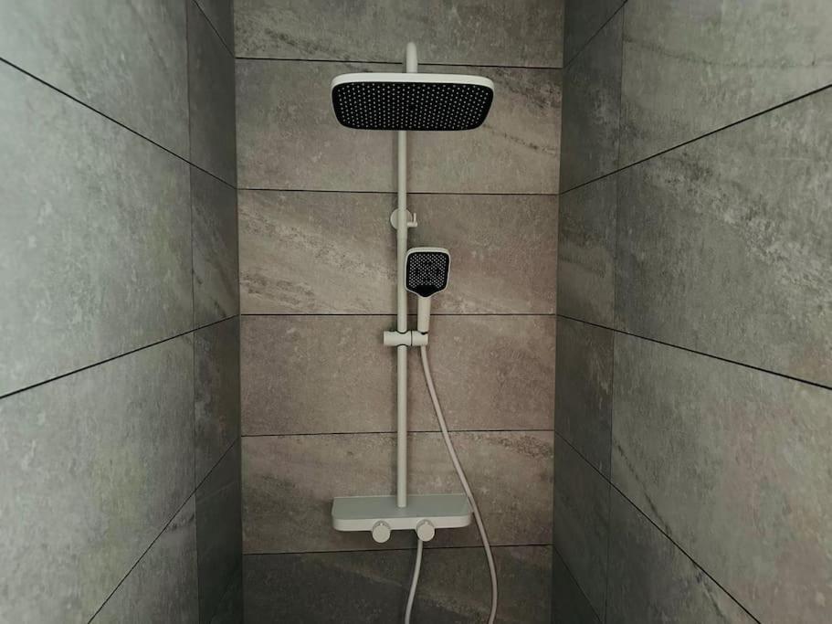 a shower in a bathroom with a phone at Europapark à 11km Maison Soleil climatisé in Friesenheim