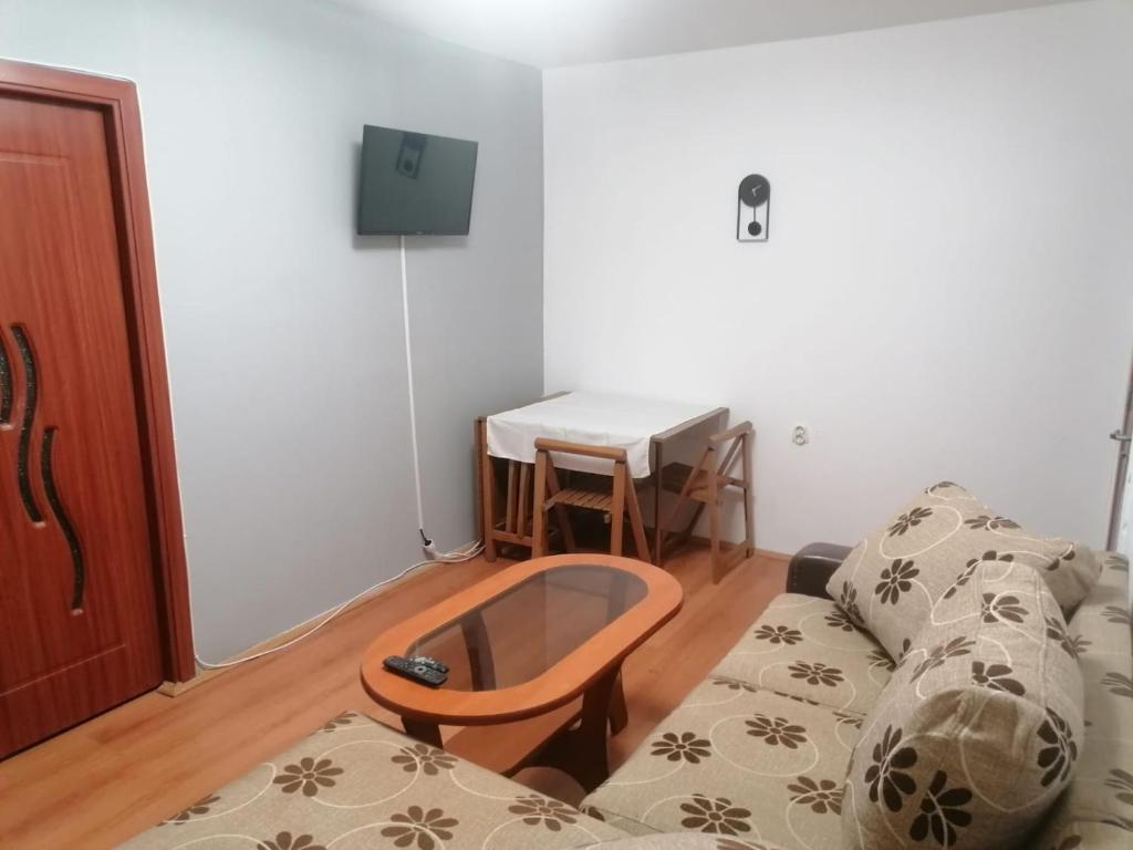 a living room with a couch and a table at Dâmb 2 camere in Târgu-Mureş