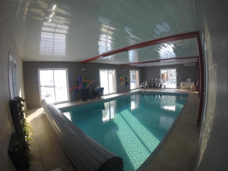 - une grande piscine avec hamac dans une maison dans l'établissement Maison avec piscine couverte 8 chambres 22 personnes au coeur de la nature, à Saint-Sauveur-en-Rue