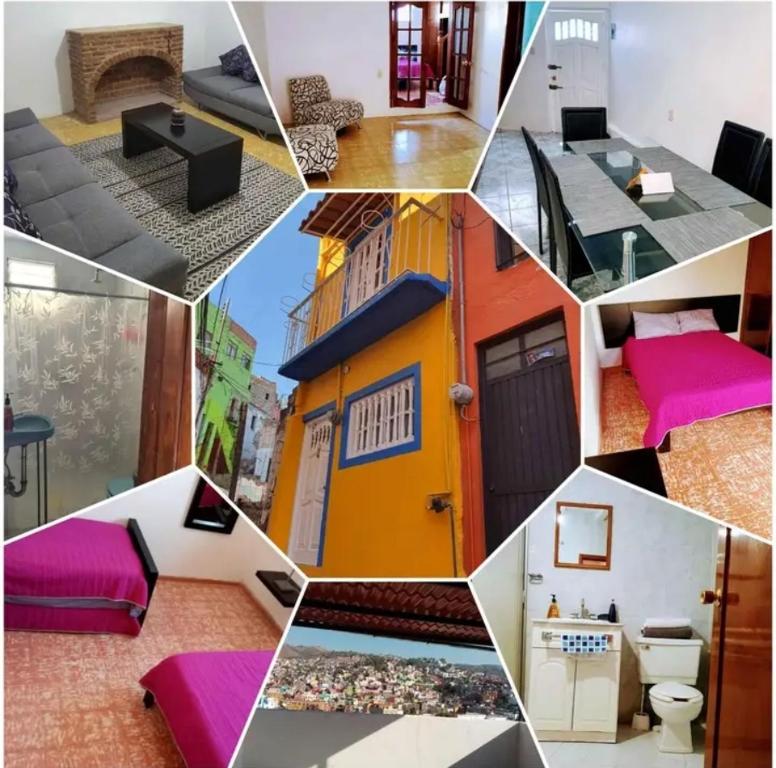 a collage of different pictures of a house at Casa Madrigal in Guanajuato