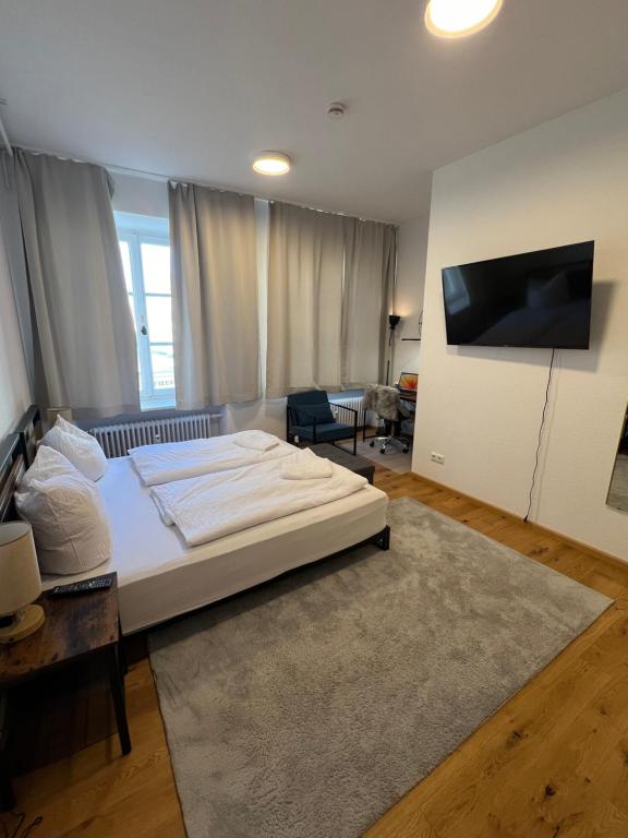 TV a/nebo společenská místnost v ubytování KemptenCityHostPlus-Unterkunft Charme im Denkmal