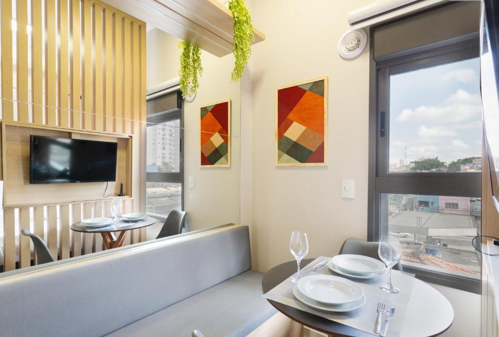 Μια τηλεόραση ή/και κέντρο ψυχαγωγίας στο Haus Mitre Platô Ipiranga - Studios por temporada