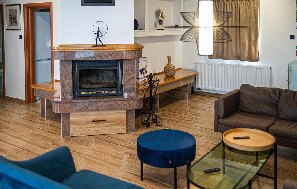 salon z kanapą i kominkiem w obiekcie Beautiful Home In Velika w mieście Velika