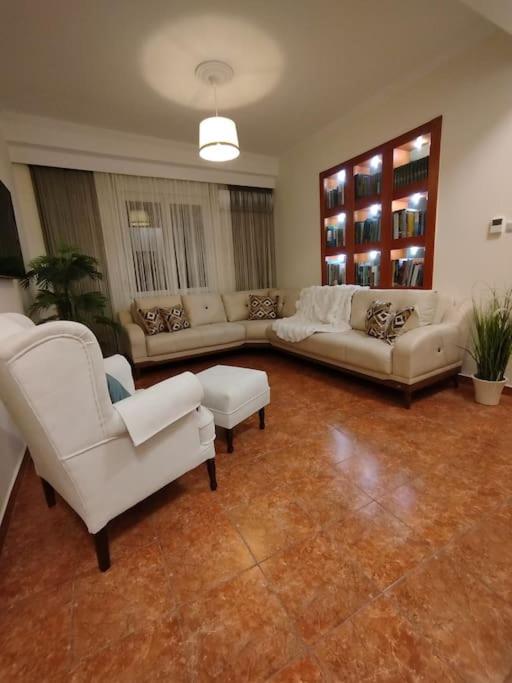 a living room with couches and chairs and a table at Drama center apartment LidiNata in Drama