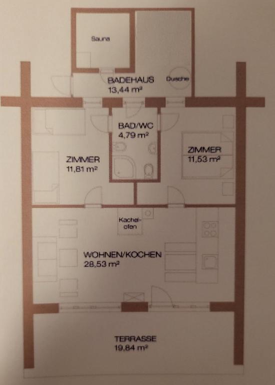 Půdorys ubytování Holztraum Chalet mit Sauna