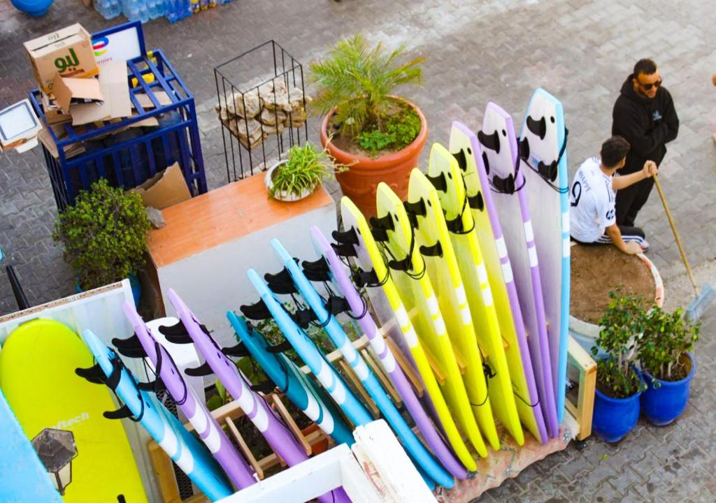 The exterior of the NomadWaves surf shop in Taghazout.