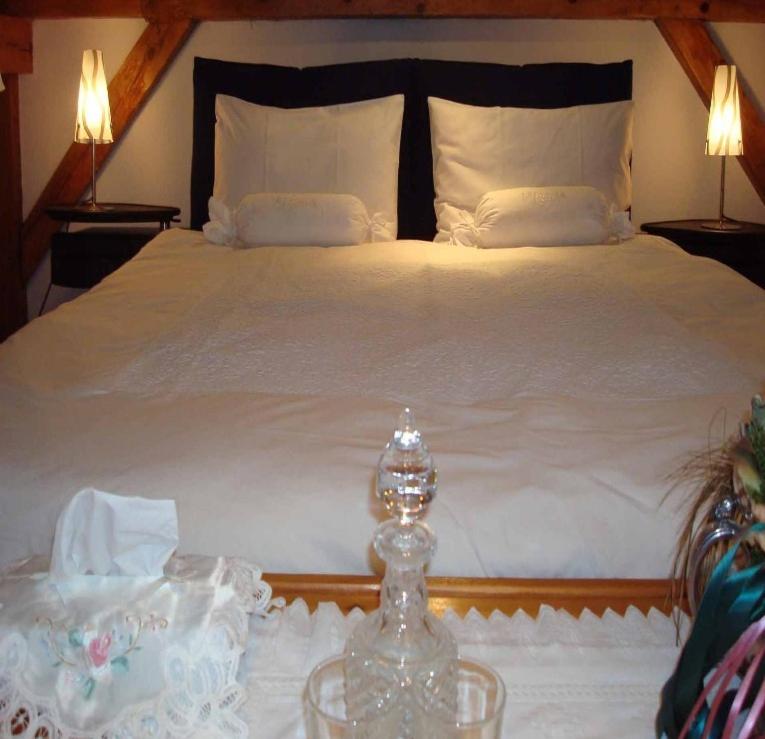 a bedroom with a large white bed with two pillows at Willa Viktoria in Inowrocław