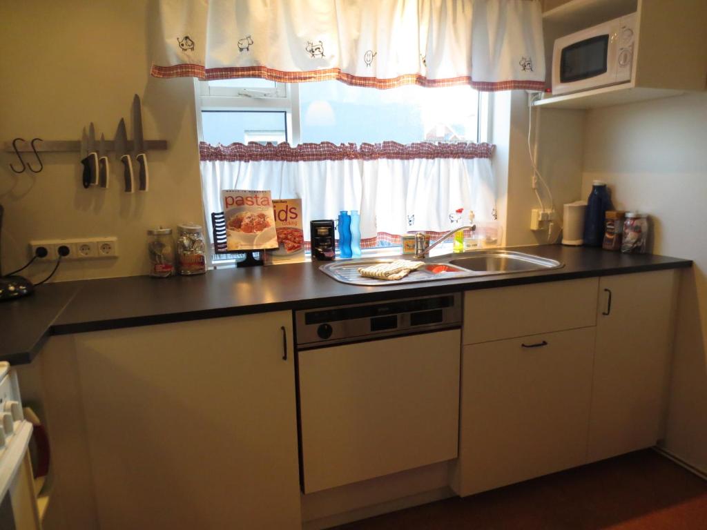 Kuchyň nebo kuchyňský kout v ubytování Teigur Guesthouse