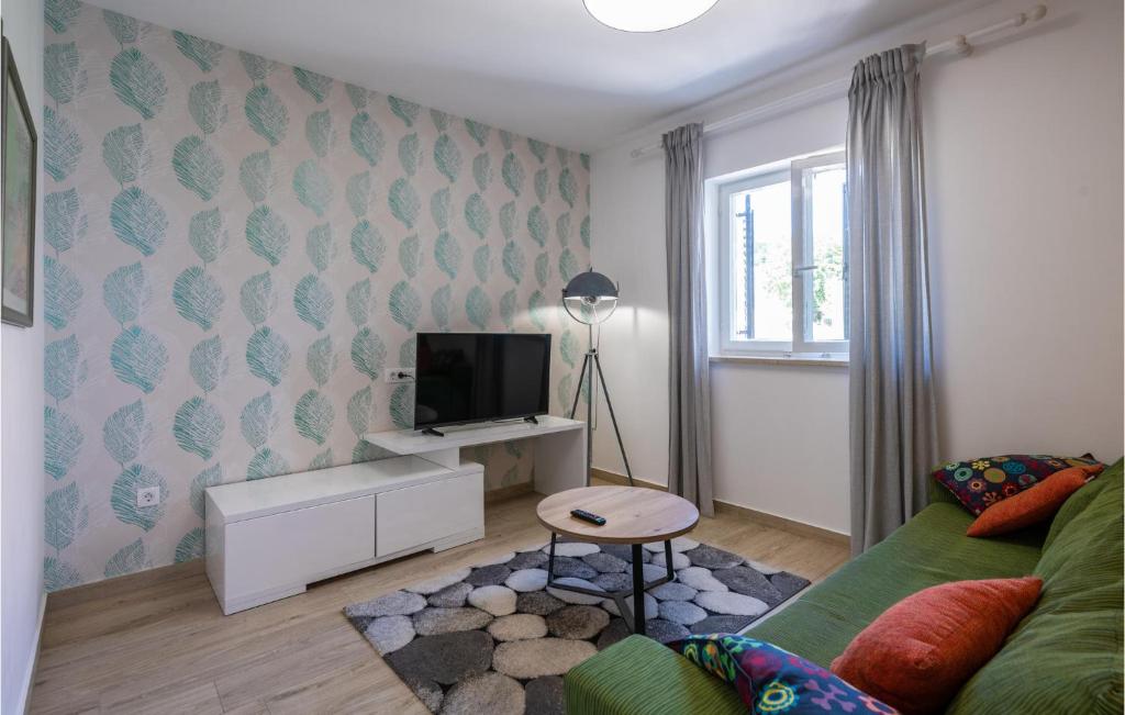 salon z zieloną kanapą i telewizorem w obiekcie Apartment Ravni Lxxx w mieście Ravni
