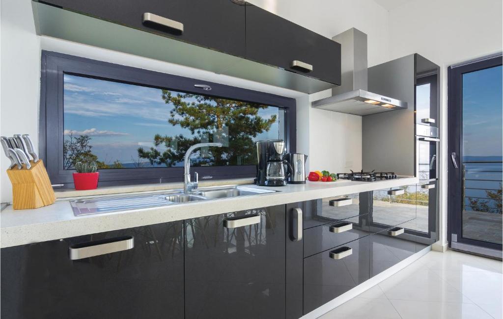 kuchnia ze zlewem i dużym oknem w obiekcie 4 Bedroom Beautiful Home In Labin w mieście Vicani