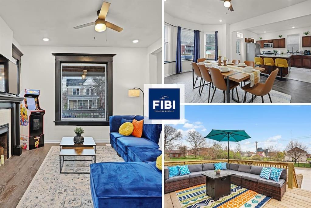 a collage of pictures of a living room and dining room at Cates New Large Family Vacation Home Hot Tub Games Pets in Saint Louis