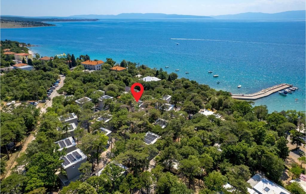 an aerial view of an island with a red marker at Nice Home In Kraljevica With Wifi in Kraljevica