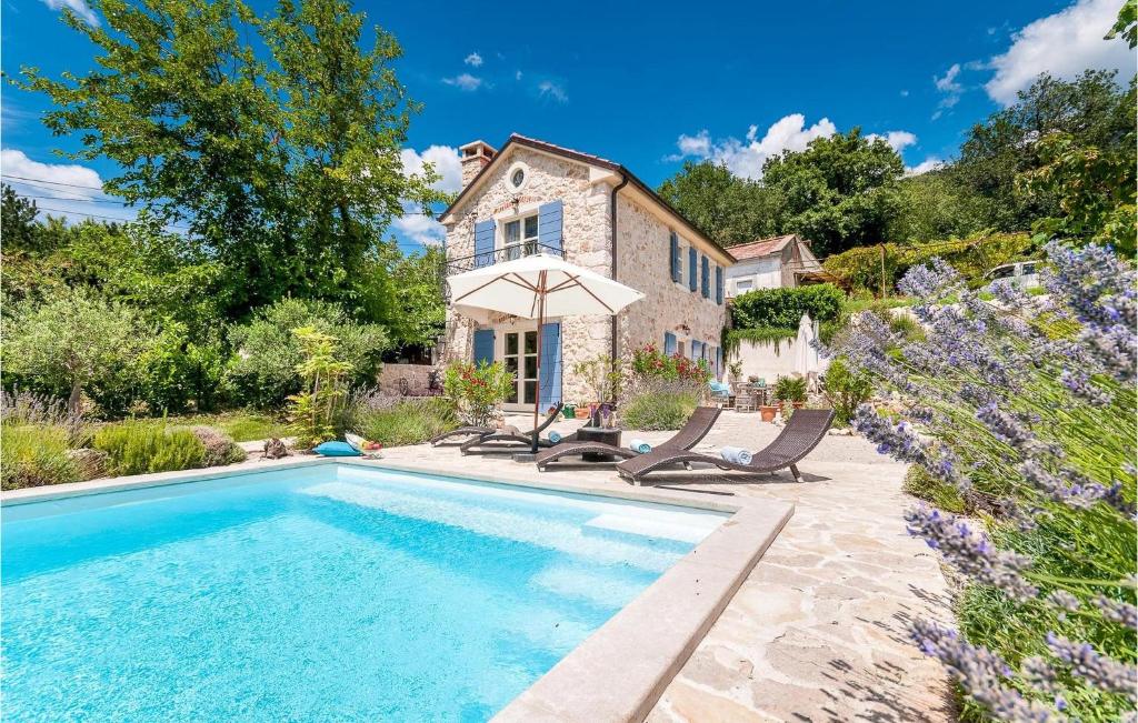 a house with a swimming pool in front of a house at Villa Amore in Bribir