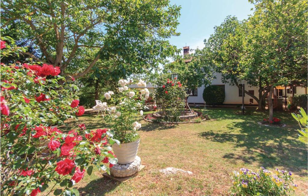 ogródek z kwiatami i drzewami i dom w obiekcie 2 Bedroom Amazing Apartment In Pula w Puli