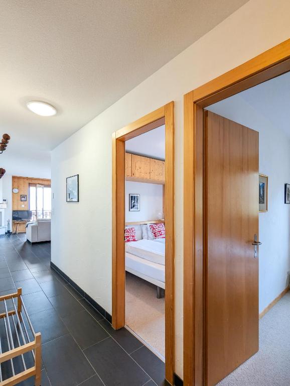 Postel nebo postele na pokoji v ubytování Apt Veysonnaz avec terrasse et vue imprenable
