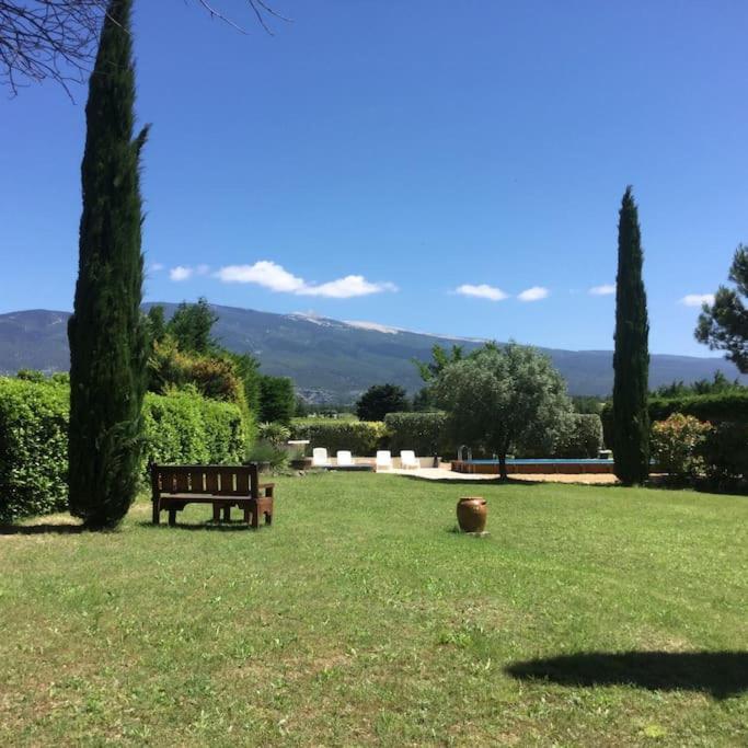 un banc au milieu d'un champ dans l'établissement le domaine des cyprès location gite piscine à Bédoin, Mont-Ventoux, à Bédoin