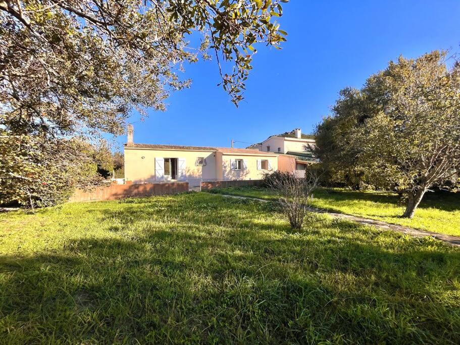 ein Haus inmitten eines grünen Gartens in der Unterkunft Maison Marina Pietra avec Jardin in Pietracorbara