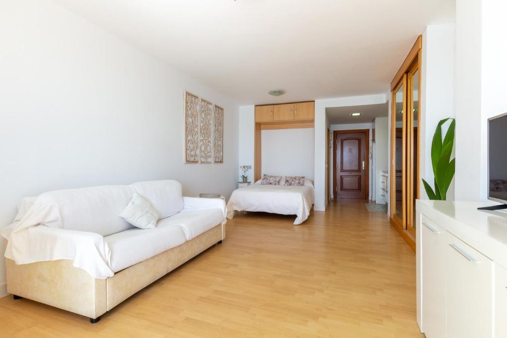 Televízia a/alebo spoločenská miestnosť v ubytovaní Roca Chica - Parking - Frente Playa - Terraza - Wifi - Bajondillo y Carihuela