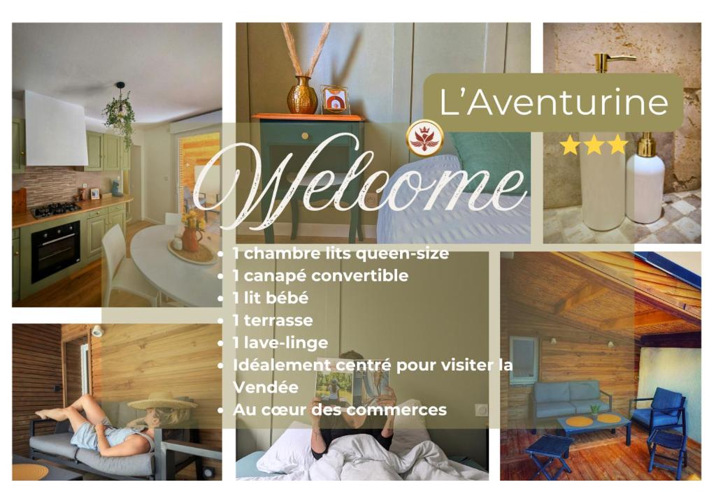 un collage de photos d'une cuisine et d'un salon dans l'établissement Solen évasion - L'aventurine - maison en Vendée, à La Roche-sur-Yon