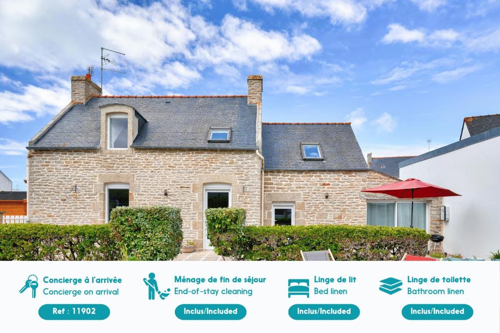une image d'une maison avec des informations sur l'établissement dans l'établissement Belle maison pour 7 à 300m de la plage au Guilvinec, au Guilvinec