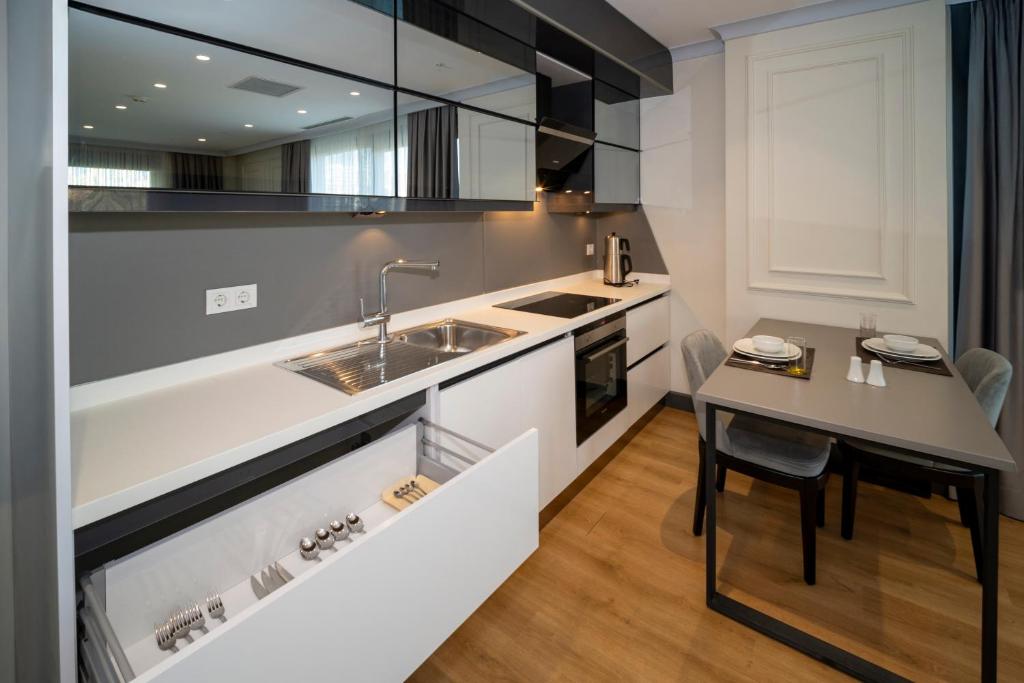 Kuchyň nebo kuchyňský kout v ubytování Rusel Park Residence